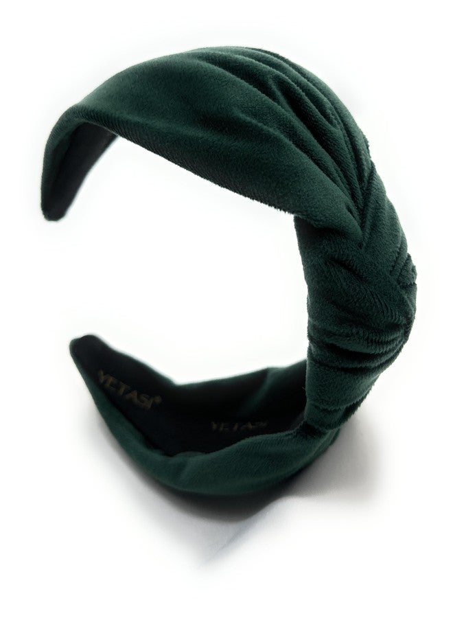 YETASI Chunky Velvet Headbands for Women, Trendy Christmas Green Warm Stylish Knotted Headband is a All Day Warable, Adjustable Head band for Girls are Top Knot Fashion Designer for Womens Hair - Image 5